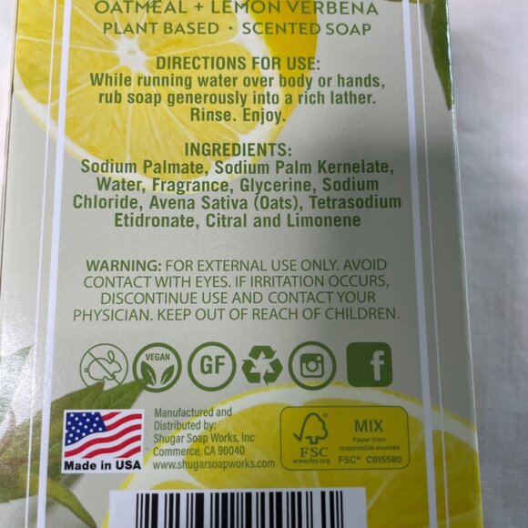 Plant Based Soap Oatmeal Lemon Verbena Sulfate Paraben Free Lot 3 mq - Picture 4 of 4